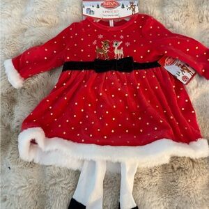 New Rudolph Red Holiday Dress with Tights